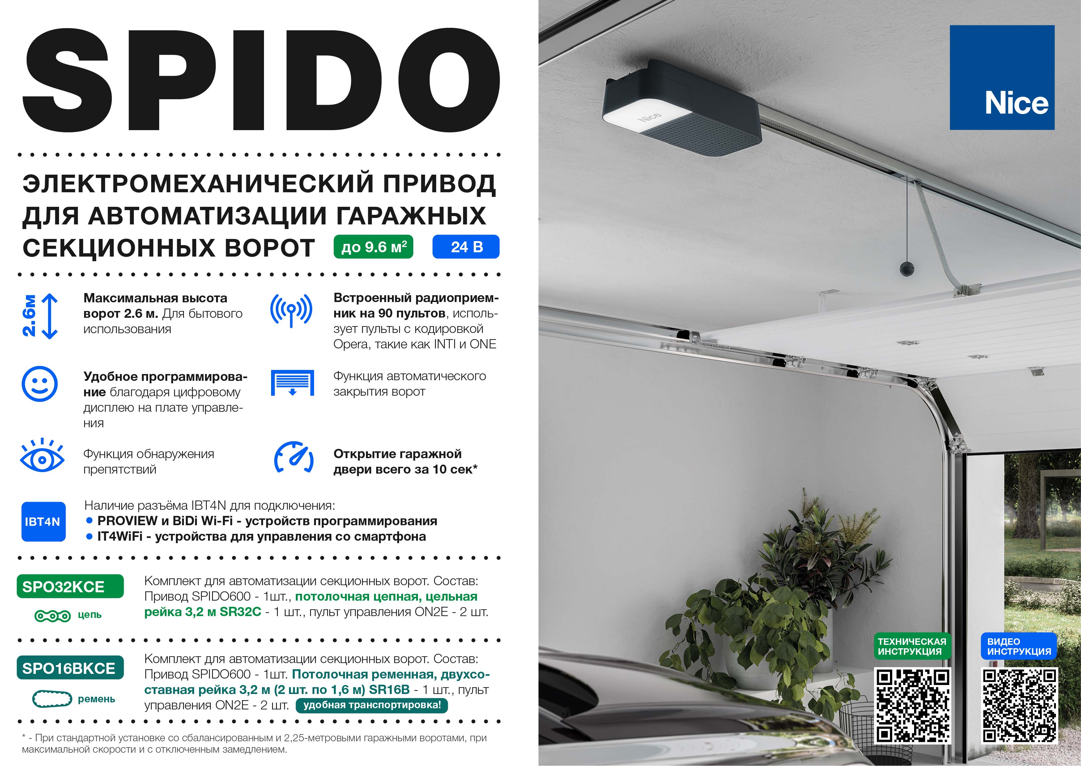 Nice SPIDO — электромеханический привод  для автоматизации гаражных  секционных ворот